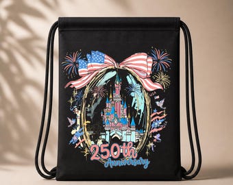 Disney Friends Vacation Tote Bag & Gift Sack, Patriotic Castle Travel Bag, Minnie Mickey  USA Fireworks Bag, Theme Park Drawstring Bag