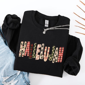 Weihnachtspullover und Kapuzenpullover mit Hallelujah-Motiv im Patchwork-Stil, Vintage-Quiltmuster, christliches Weihnachtsgeschenk
