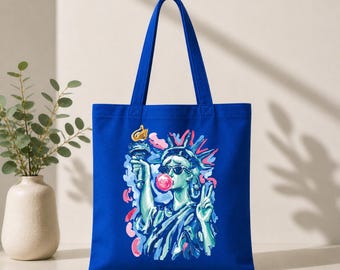 Torba typu tote z motywem Statuy Wolności z Gumy Balonowej, worek na prezenty na lato, torba plażowa w stylu retro, kolorowa torba wakacyjna, zestaw torebek na prezenty podróżne do USA