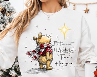 Felpa e felpa con cappuccio natalizie Disney Winnie the Pooh, maglione "Il periodo più bello dell'anno", regalo di Natale vintage con l'orso Pooh