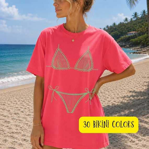 Custom Bikini Beach T Shirt, Girls Trip Tee, Bride Beach Trip Matching Vacation Tee, Coastal Bachelorette, Summer Vacation, Comfort Colors
