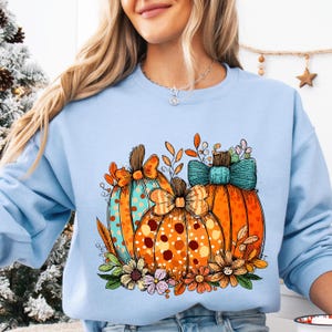 Whimsical Pumpkin Sweatshirt, Floral Fall Hoodie, Coquette Bow Pumpkin Crewneck, Cute Autumn Thanksgiving Pullover, Pumpkin Patch Gift