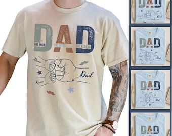 Custom Dad Shirt with Kids Names, Father’s Day Personalized Dad Gift, Matching Family, Vintage Dad Graphic Tee, Dad The Man Myth Legend