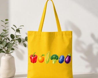 Pride Vegetable Tote Bag Gift Sack, Rainbow Produce Bag, Colorful Veggie Market Tote, Retro Pride Drawstring Bag, Cottagecore Produce Gift