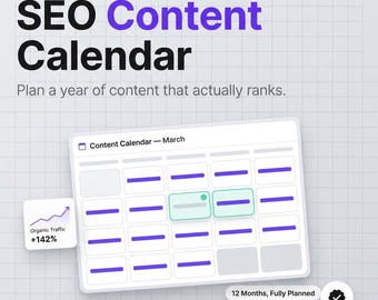 SEO Content Calendar Template, 12-Month Blog Planner, Keyword Planning Guide (PDF)