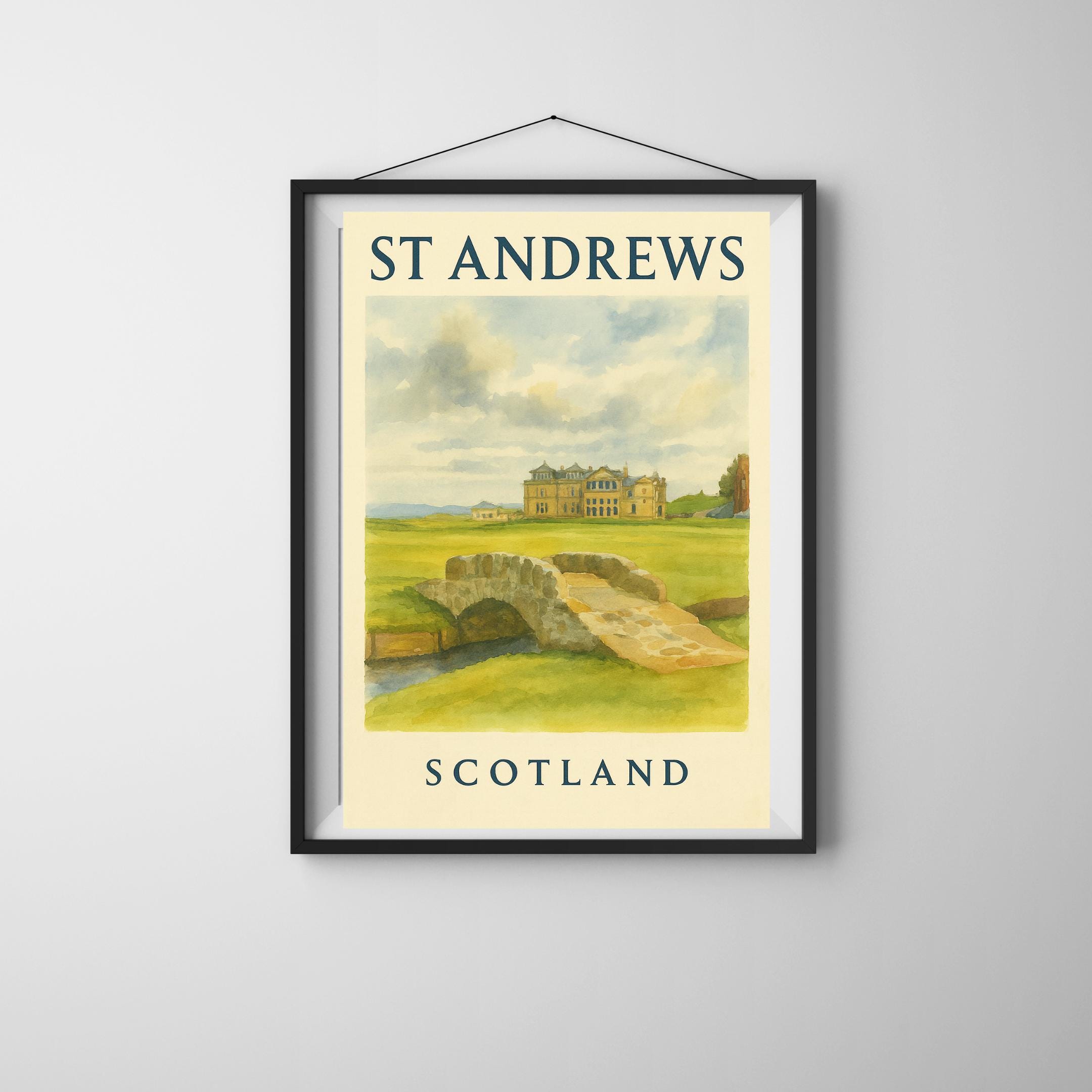 セントアンドリュース・オールドコースの水彩画ポスター：ゴルフ発祥の