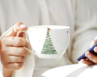 Tazza di Natale fatta a mano: tazza in ceramica minimalista con oro 24k