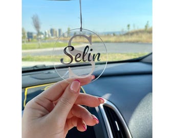 Personalized Car Mirror Charm - Silver Detail, Custom Car Accessory