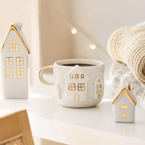 Handmade Christmas Village Mug – 24K Gold Ceramic Holiday Cup