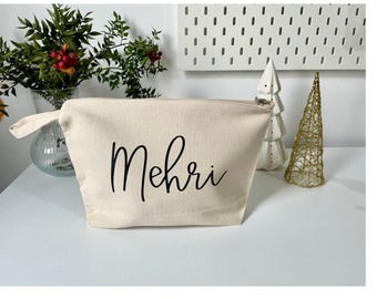 Personalized Makeup Bag - Large Canvas Cosmetic Pouch, Custom Travel Gift