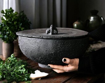 Black Ceramic Sculpture - Modern Table Decor, Handmade Stone Art