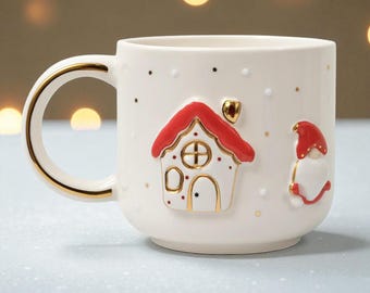 Handmade Christmas Home Mug – Personalized 24K Gold Name Cup 300ml, Cozy Holiday Ceramic Mug