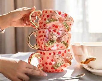 Tazza in quarzo rosa - Tazza da caffè in ceramica, dettagli dorati, tazza da tè fatta a mano