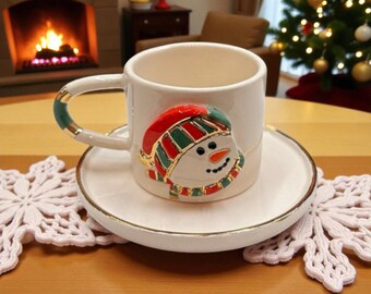 731.クリスマスレトロカップ×４点 手作り陶器製スノーマンマグカップ、クリスマスカップ - Etsy 日本