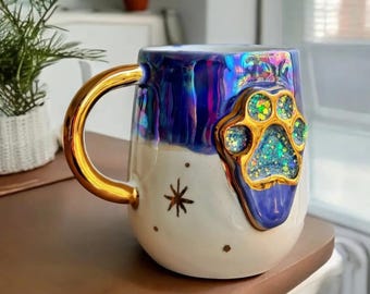 Handmade Ceramic Paw Mug – 24K Gold Detail Coffee Cup