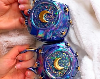 Ceramic Moon Mug - Magic Coffee Cup, Holographic Gold, Large 500ml Tea Mug