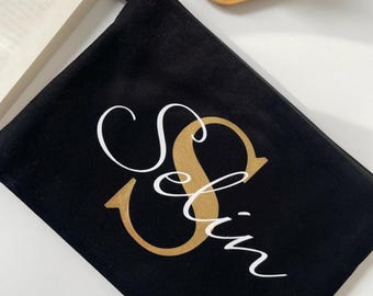 Personalized Canvas Tote - Black Handbag, Custom Initial Bag, Everyday Use