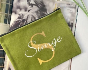 Personalized Green Canvas Tote - Custom Initial Bag, Everyday Handbag