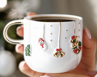 Tazza di Natale fatta a mano: tazza da caffè in ceramica con oro 24K