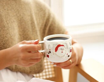 Handmade Jolly Christmas Mug – Santa Claus Ceramic Cup with 24K Gold Details, Festive Cup
