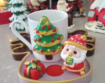 Handmade Turkish Coffee Cup Set, Reindeer Coaster, Hand-Painted Holiday Decor