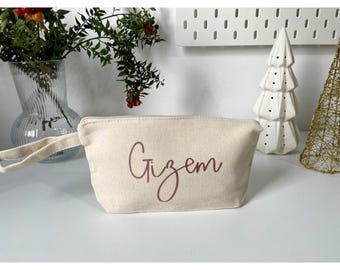 Personalized Canvas Makeup Bag – Custom Name Pouch, Small Travel Organizer