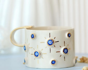 Handmade Evil Eye Mug: 24K Gold Ceramic Nazar Coffee Cup
