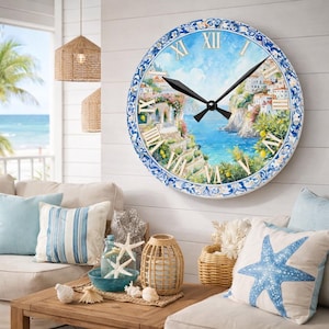 Amalfi Coast Wall Clock | Italian Coastal Decor | Lemon Kitchen Wall Clock | Positano Italy Home Decor | Housewarming Gift | Majolica