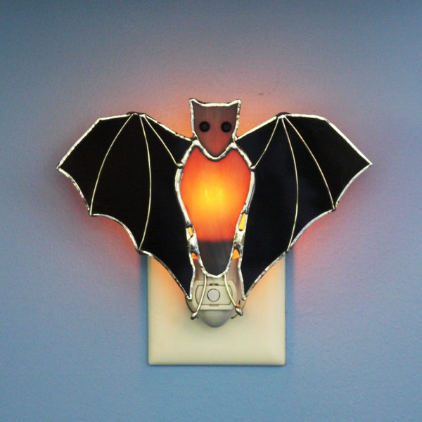 Stained Glass Black Bat Night Light