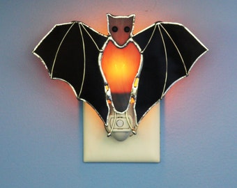 Stained Glass Black Bat Night Light