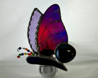 Stained Glass Red Purple Night Light