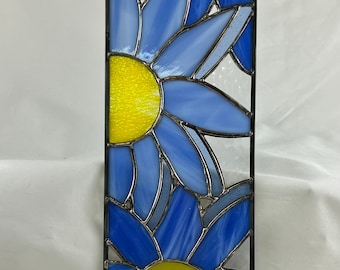 Blue Daisies and Me Stained Glass Panel