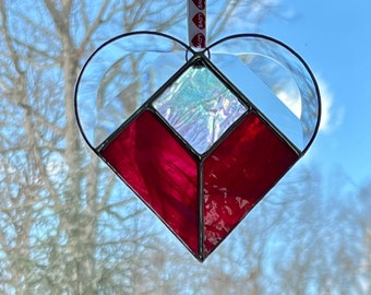 Stained Glass Deep Pink, Crackled Glass, Stained Glass Heart Suncatcher