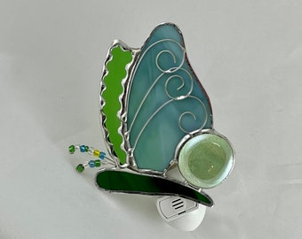 Green Butterfly Stained Glass Night Light
