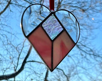 Pink Iridescent Stained Glass Heart Suncatcher