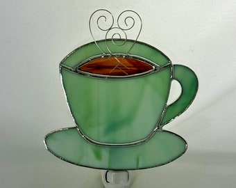 Stained Glass Green Cup of Joe Night Light