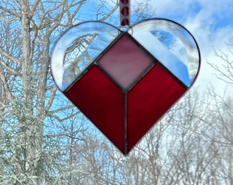 Red and Pink Iridescent Stained Glass Heart