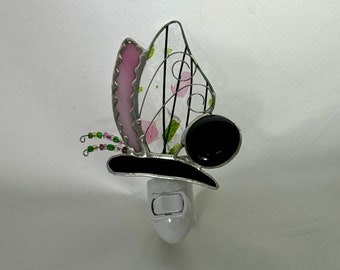 Stained Glass Pink Butterfly Night Light