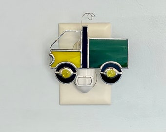 Little Green and Yellow Truck Stained Glass Night Light