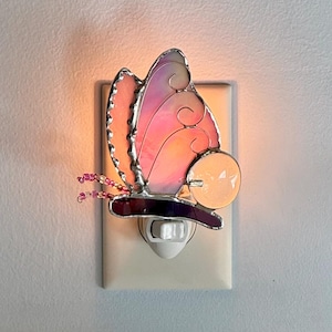 Pink Stained Glass Butterfly Nightlight
