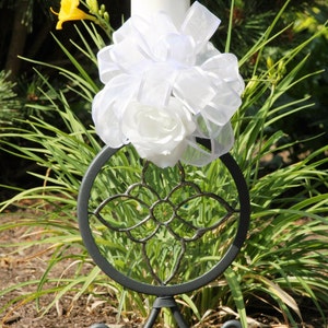 Unity Candle Holder Black Wrought Iron with Clear Beveled Stained Glass Beautiful Christmas Wedding image 3