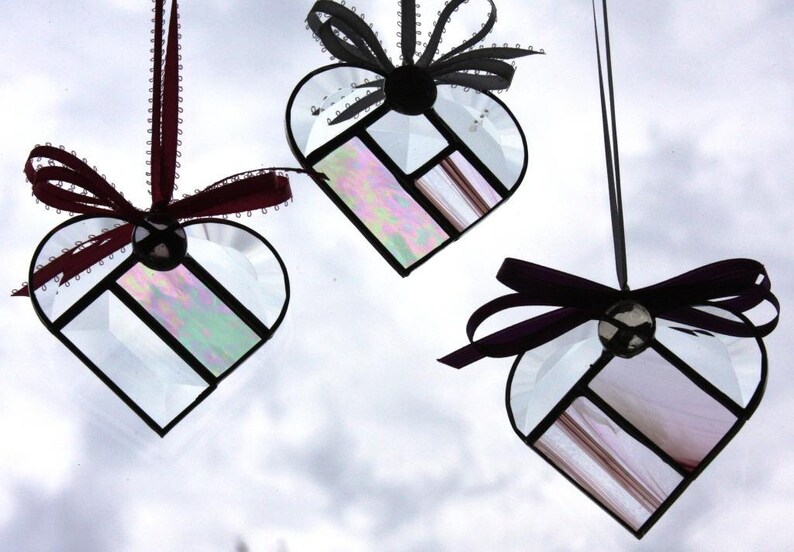 Small Pink Stained Glass Hearts Suncatchers Window Decor Etsy