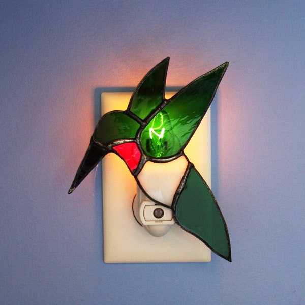 Night Light Stained Glass Ruby Throated Hummingbird