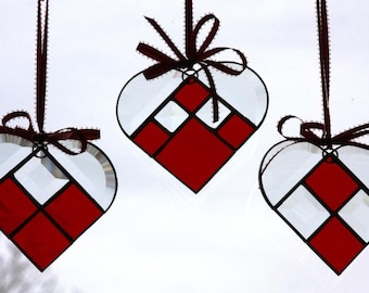 Cherry Red Stained Glass Hearts, Mother's Day, Valentine's Day, Christmas, I Love You!