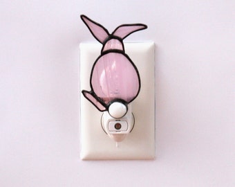 Pink Runaway Bunny Rabbit Stained Glass Night Light