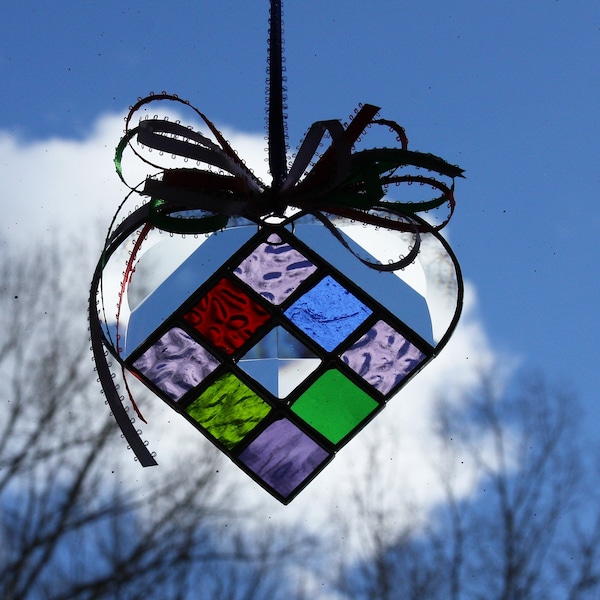 Birthstone Heart, Stained Glass Suncatcher Ornament Family Treasure, Mother's Day, Grandmother