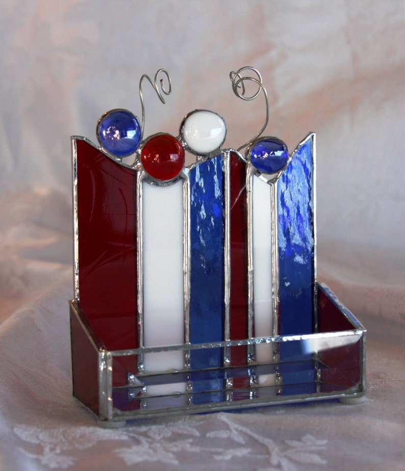 Celebrate America Stained Glass Red, White and Blue Business Card Appointment Card Holder image 1