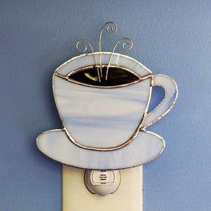 Blue China Cup of Joe Stained Glass Night Light Good Mornin'