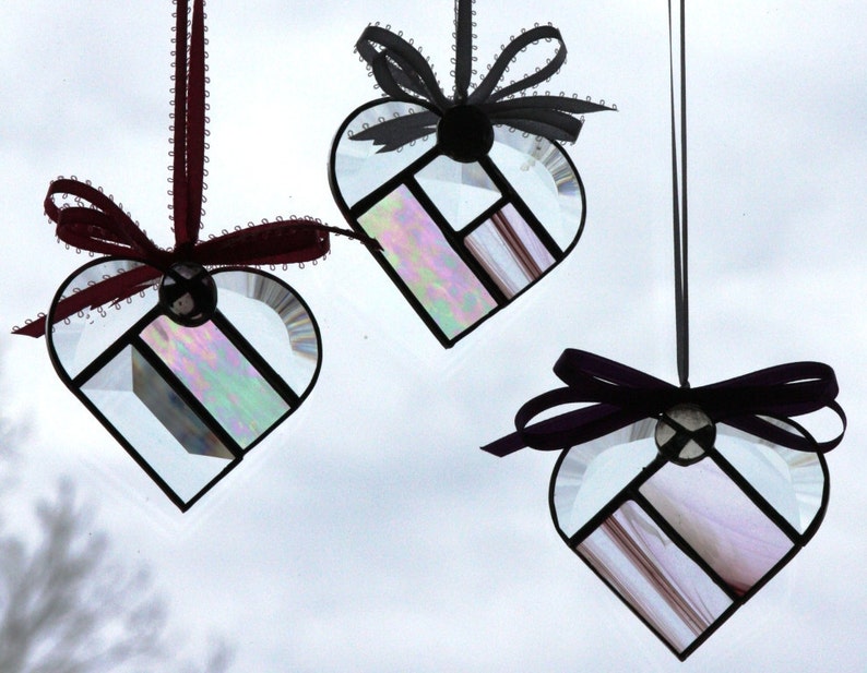 Small Pink Stained Glass Hearts Suncatchers Window Decor Etsy