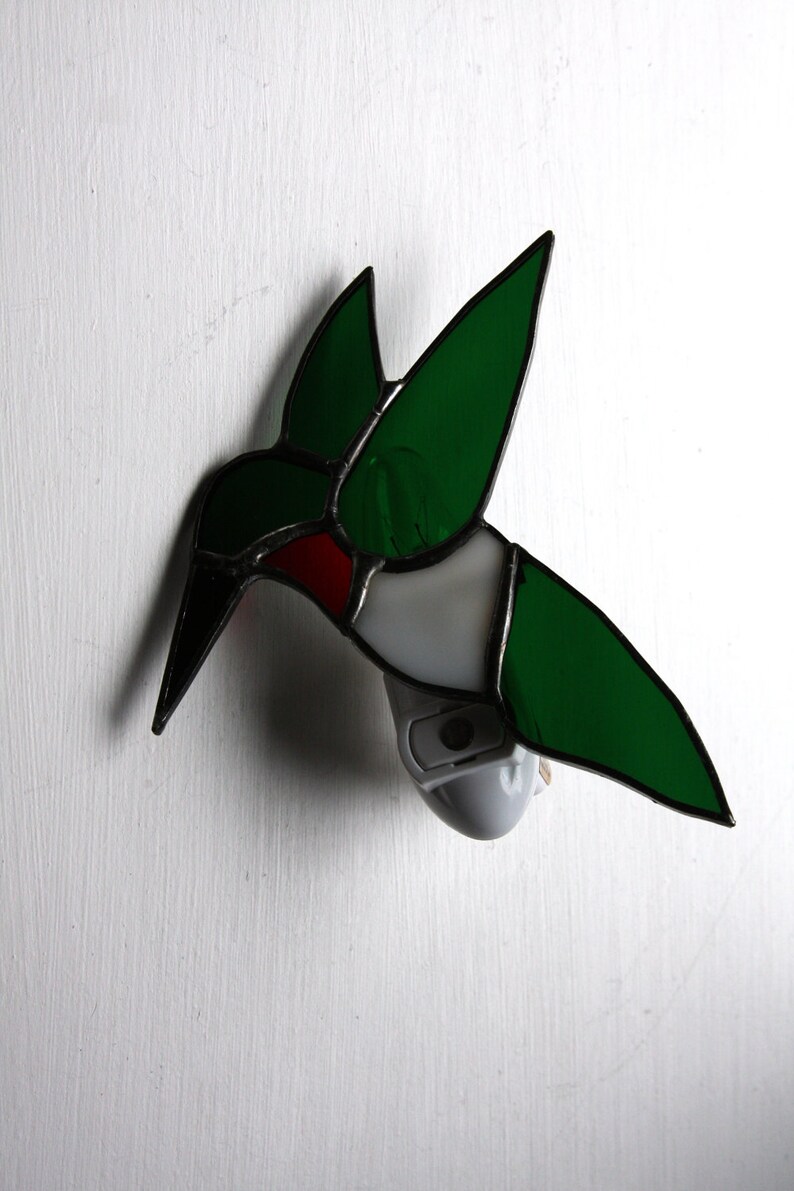 Night Light Stained Glass Ruby Throated Hummingbird Etsy
